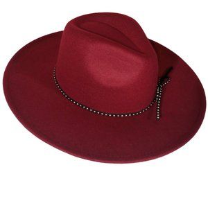 Wool Fedora Hat w/ Leather Beaded Belt